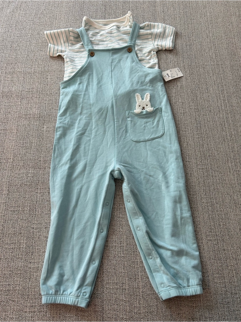 NWT Cloud Island Light Blue Baby Overall Dress w Bunny Detail Size 24M